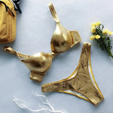 Shiny PU Faux Leather Bikini 2026 Push Up Swimsuit Women Swimwear Female Two-pieces Bikini set Bra Cup Bather Bathing Suit Swim