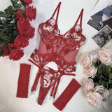 Toucheart Christmas Erotic Lingerie Seductive Embroidery Mesh Women See-through Body Shaping Sexy Pure Desire Hot Underwear Set