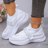Shiny Crystal White Platform Sneakers Women Comfort Knitted Breathable Walking Shoes Woman Casual Non-Slip Sport Shoes Ladies