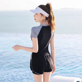 New Short Sleeve High Waist Two Pieces Swimwear Women Swimsuit Hot Spring Surf Bathing Swimming Suit Female Beach Wear