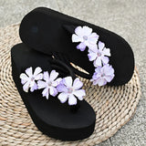 Flowers Decor Chunky Platform Flip Flops Women Plus Size 43 Lightweight Non Slip Beach Slippers Woman Clip Toe Wedges Sandals