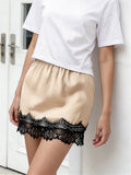 2026 Summer Women's Satin Mini Skirt Elastic Waist Lace Trim Skirts Casual Retro Streetwear
