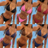 New Retro Polka Dot Tie Side Bikini Set for Women, Sexy Push Up Halter Neck Swimwear, High Waist Beach Bathing Suit, Summer