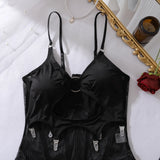Toucheart Erotic Lingerie Heavy Industry Bundled Splicing Mesh Temptation Halter Neck Slimming Hot Underwear Set with Stockings