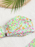 Floral Bandeau Thong Bikini 2025 Sexy Swimsuit Women Brazilian Swimwear Female Bathers Bathing Swimming Swim Suit Beachwear