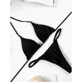 PU Pleated Ruched Bikinis Mini Micro Thong Bikini Women Swimwear Female Swimsuit Two-pieces Bikini Set Halter Bathing Suit Swim