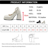 10cm Super High Heels Mary Jane Shoes Women Fashion Patent Leather Platform Pumps Woman Pearls Chain Ankle Strap Party Shoes