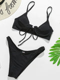 Ribbed Underwired V-Bar Bikini 2026 Women Swimsuit Female Swimwear Two Pieces Bikini Set Knotted Push Up Bathing Suit Swim Lady