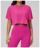 Impact Short Sleeve Yoga T Shirts Women Solid Color O Neck Loose Sports Tops Outwear Gym Running Fitness Workout Suits