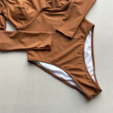 2026 Long Sleeve With Zipper Solid Women Swimwear One Piece Swimsuit Female Padded High Leg Cut Bather Bathing Suit Swim V7752