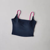 Women's Sexy Backless Yoga Sports Vest Fixed One-Piece Cup Contrast Suspender Beautiful Back Fitness Bra for Active Wear
