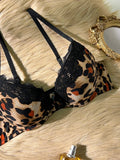 Leopard Eyelash Lace Women's Sexy Bra Front Closure Push Up Bra Comfortable No Lining Lingerie Top