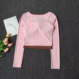 Autumn New Contrasting Yoga Suit for Women with Chest Pad Top Slim and Slim Pilates Running Sports Fitness Long Sleeves Shirts