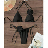 S - XL Sexy 3D Flowers Halter Strappy Bikini Women Swimwear Female Swimsuit Two-Pieces Bikini Set Bather Bathing Suit Swim V5297