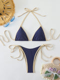 Halter Triangle String Thong Bikinis 2026 Women Sexy Swimsuit Solid Brazilian Swimwear Female Bathers Bathing Swimming Swim Suit