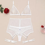 Toucheart Sexy Lingerie for Women Solid Color Mesh See-through Women's Plunge Underwear Suit Sexy Garters Lingerie 4-piece Set