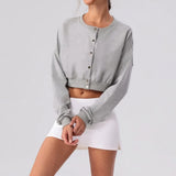 Spring Summer Button-Up Long-Sleeved Sports Jacket Outdoor Front Button Fitness Yoga Workout Coat Gym ActiveWear Top