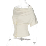 FDYOUI Fashion Casual Swinging Collar T-shirts Y2K Woman Clothes Short Sleeve Buttons Corset T Shirt Ladies Solid Crop Tops Tees