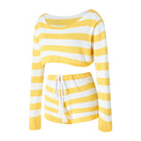Two Piece Set Women Trendy Knit Outfits Solid Color/Stripe Off Shoulder Tops + Shorts Y2K Beach Casual Sexy Streetwear
