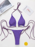 Love Shaped Metal Rings Bikinis Halter Velvet Bikini Women Swimwear Female Swimsuit Two-pieces Bikini Set Bathing Suit Swim Lady