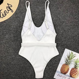 V Neck Ribbed High Cut Women Swimwear One Piece Swimsuit Female Backless Monokini with Waist Belt Bathing Suit Swim Beachwear