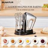 SUNATUR 300W Electric Hand Mixer - 5-Speed Egg Beater with Storage Base&Stainless Steel Attachments