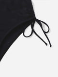 2026 Drawstring Swimsuit Solid Cut Out Knot Halter One Piece Swimwear Women Padded Bathing Suit Female Swimming Summer Beachwear