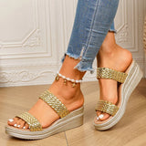 Fashion Weave Gold Wedges Sandals Women Summer Thick Bottom Platform Slippers Woman Plus Size 43 Lightweight Rome Sandals Female