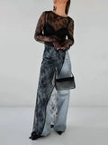 Woman Clothing 2026 O-neck Hollow Out High Slit Long Maxi Lace Dress Black Streetwear Ladies See-through Black T-shirt Dresses