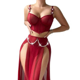 Women Sexy Lingerie Dress for Bow Knot Patchwork Mesh See-through Bra and Skirt Panties Set Underwear Erotic Lingerie