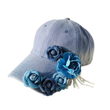Women 3D Flower Sun Hat Breathable Sun Protection Denim Baseball Hat Holiday Outdoor Travel Cap