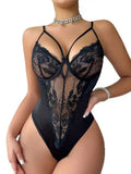 Sexy Flower Embroidery Bodysuits Backless Deep V Suspenders Sleeveless Bodysuits Charming Elegant Smooth Casual Bodysuits GKQM