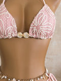 Vintage Pink Mesh Skirt 3 Piece Bikini Set Women Stone Strap Push Up Bra Triangle Swimsuit Holiday Bathing Suit Swimwear 2026