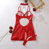 Toucheart Erotic Dress New PU Leather Fashionable Hottie Halterneck Metal Chain Sexy Luxurious Body Shaping One-piece Hip Skirt