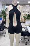 Women Halter Neck Cutout Romper Backless Bodycon Shorts Jumpsuit Sleeveless Cross Front Tie Back Sexy Clubwear Party Outfit