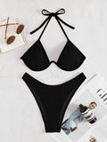 2026 Halter String Bikini Solid Trikini Push Up Swimsuit Women Sexy Swimwear Female Bathers Bathing Swimming Swim Suit Beachwear