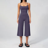 Gym Workout Yoga Sets Women Square Neck Slimming Sports Tank Top Fitness Gym Suit Outdoor High Waist Flare Pants Two-piece Set