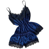 Summer Velvet Pyjamas Set for Women Sleepwear Sleeveless Straps Nightwear Lace Trim Cami Top and Shorts Sets Sexy Lingerie