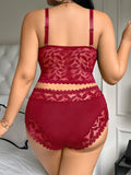 Women's Plus Size Sexy Lingerie Set Lace Floral Mesh Unlined Wireless Bra Breathable Sexy Lace Trim Panties 1Xl-4Xl