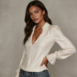 2026 Spring Women's Shirts European and American Fashion Long Sleeve Tops Solid Color Korean Style Lapel Shirts with Ruffles