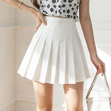 Women High Waist Pleated Skirt with Safety Shorts, Black A Line Mini Skort for Casual Office School Style Outfits
