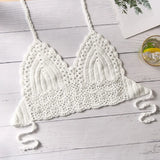 Sexy Crochet Crop Top Bikini Crop Top Women Crochet Boho Beach Camisoles Bikini Bralette Halter Cami Knitted Bra Backless