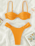 Sexy Wrinkled Underwired Brazilian Bikini Female Swimsuit Women Swimwear Two-pieces Bikini Set Triangle Bathing Suit Swim Lady
