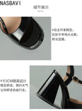 NASBAVI Women Patent Leather Sandals Super Chunky High Heeled Ankle Buckle Shoes Platform Summer Thick Heel Sandal Ladies 35-43