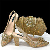 Doershow beautiful Italian Shoes And Bag Sets For Evening Party With Stones Italian Leather Handbags Match Bags! 1-30