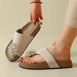 Fashion Crystal Flower Platform Slippers Women 2026 Summer Clip Toe Thick Sole Sandals Woman Plus Size Anti Slip Outdoor Slides