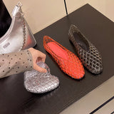 Women Crystal Jelly Shoes Girls Fashion Summer Flats Sandals V-mouth Slip-on Style Soft Sole Girls Daily Walking Driving Flats