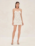 2025 Summer Lady New 3D Flower White Mini Chiffon Dresses Sexy Backless Simple Elegant Fashion Ladies Slim Holiday Party Outfits
