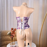 Toucheart Hot Girl Suspender Sexy Top with Fishbone Corset Intimate Hollow See-through Lace Classic Romantic Retro Palace Corset