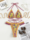 Floral Printed Halter Ruffled Frilled Bikini Women Swimwear Female Swimsuit Two-pieces Bikini set Thong Bathing Suit Swim Lady